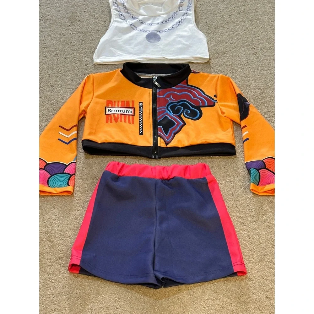 Runa Yomozuki Kakegurui Cosplay Costume 3 Piece Set Orange Jacket Top Shorts